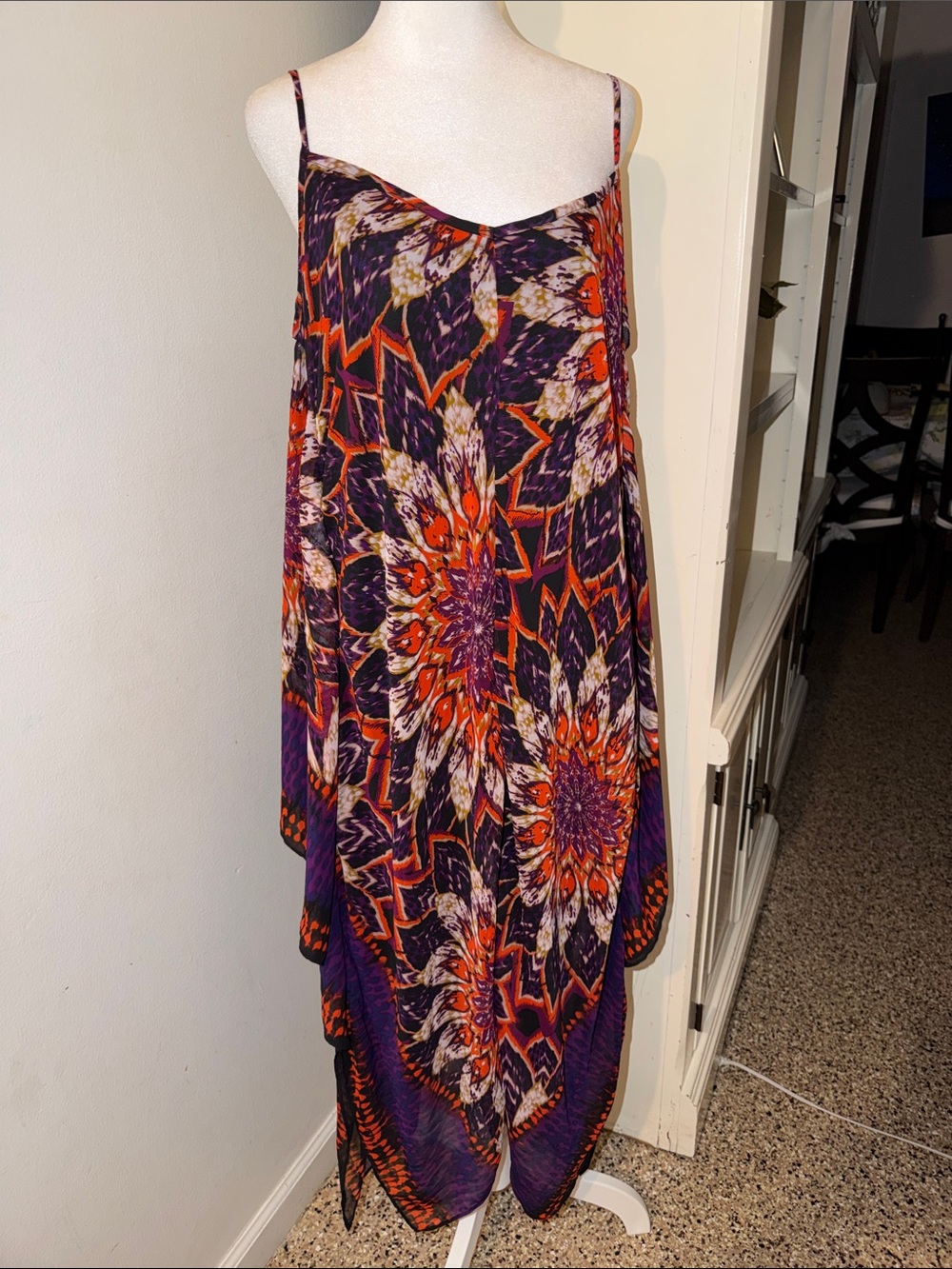 Cato Purple and Orange Printed Spaghetti-Strap Swim Coverup